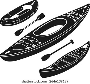 Conjunto de Painéis, Silhueta de Vetor de Painéis, Caiaques, Canoa e Ilustração de Painéis
