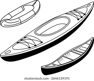 Conjunto de Painéis, Silhueta de Vetor de Painéis, Caiaques, Canoa e Ilustração de Painéis