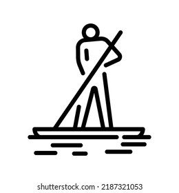 Paddleboarding black line icon. Water activity. Pictogram for web page.