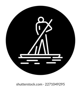 Paddleboarding black line icon. Water activity. Pictogram for web page.