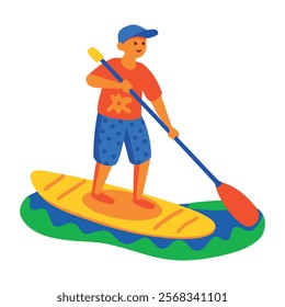 Paddleboarding character illustration in flat style