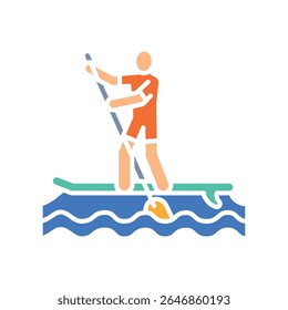 ícone plano de cor paddleboarding para projetos digitais e de impressão.  Ícones mínimos de limpeza para aplicativos e sites. Ícones simples modernos para UI UX e branding