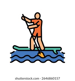 ícone de linha de cor paddleboarding para projetos digitais e de impressão.  Ícones mínimos de limpeza para aplicativos e sites. Ícones simples modernos para UI UX e branding