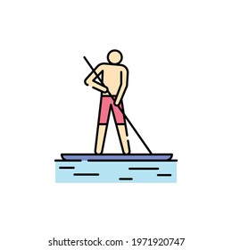 Paddleboarding color line icon. Isolated vector element. Outline pictogram for web page, mobile app, promo