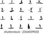 Paddleboarding silhouettes, Woman paddleboard silhouette, Paddleboard silhouette, Standup paddleboarding, Paddleboard svg, Paddleboard vector, Paddle surfers V01