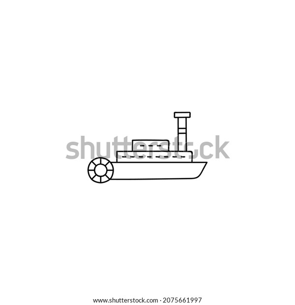 paddleboat paddlewheel boat icon in flat black line\
style, isolated on white\
