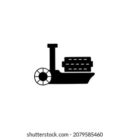 paddleboat paddlewheel boat icon in solid black flat shape glyph icon, isolated on white background 