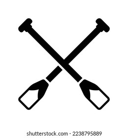 Paddles icon for paddling on kayaking or canoe boat in black solid style