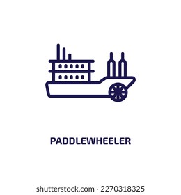 paddlewheeler icon from transportation collection. Thin linear paddlewheeler, boat, travel outline icon isolated on white background. Line vector paddlewheeler sign, symbol for web and mobile