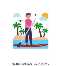 Paddling on a Stand-Up Board Vector Illustration