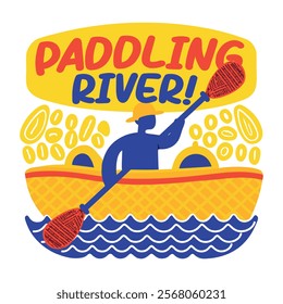 Paddling river typography written on a boat, flat sticker