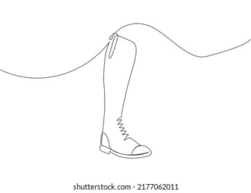 La bota de Paddock es un arte de una línea. Dibujo continuo de la línea de equitación, deporte, botas ecuestres, caballo, zapatos, bota de Jodhpur, jinete, jinete, actividad, atleta, fuerza, entrenamiento.