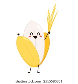 Diseño del carácter del arrozal. Vector de arroz sobre fondo blanco. semilla de arroz.
