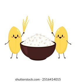 Paddy character design. rice vector on white background. rice seed.