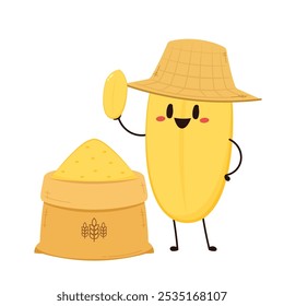 Paddy character design. rice vector on white background. rice seed.