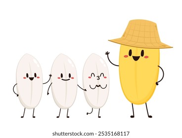 Paddy character design. rice vector on white background. rice seed.