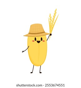 Paddy character design. rice vector on white background. rice seed.