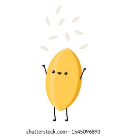 Paddy character. Rice character design. rice vector on white background. rice seed.