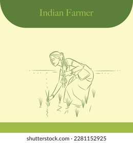 paddy farming india women line drawing illustration