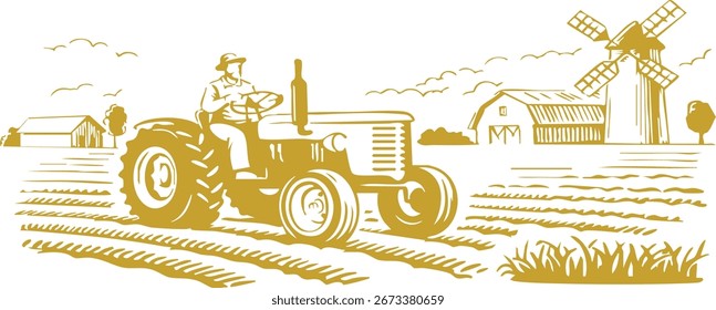 Tractor de arte Paddy Field con Pequeña tienda de campo