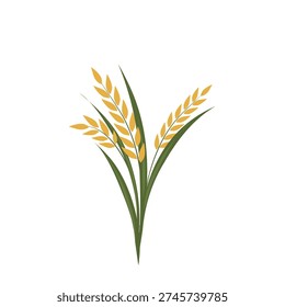 paddy plant vector illustration. Flat design. Yellow paddy with green leaves. Agricultural field. Paddy growing in the field. Paddy symbol. Cartoon style illustration