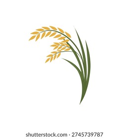 paddy plant vector illustration. Flat design. Yellow paddy with green leaves. Agricultural field. Paddy growing in the field. Paddy symbol. Cartoon style illustration