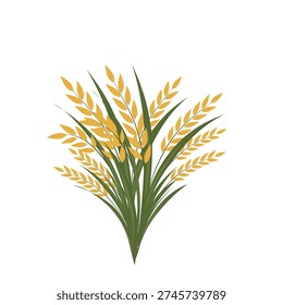 paddy plant vector illustration. Flat design. Yellow paddy with green leaves. Agricultural field. Paddy growing in the field. Paddy symbol. Cartoon style illustration