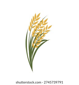 paddy plant vector illustration. Flat design. Yellow paddy with green leaves. Agricultural field. Paddy growing in the field. Paddy symbol. Cartoon style illustration