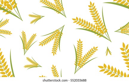 paddy wheat grain with grass seamless pattern background