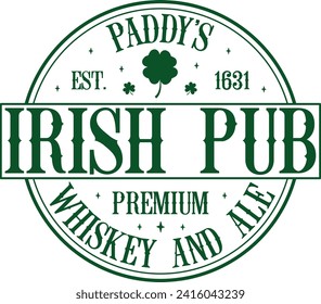 Paddy's Est. 1631 Irish Pub Premium Whiskey And Ale St. Patrick's Day T-shirt