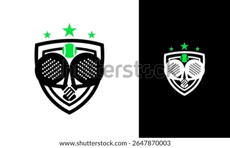 Padel badge logo. Racket symbol with shield and star concept for club or team. Sport vector template