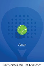 Padel ball with shadow reflection on racket. Blue minimal vector concept for sport and game design.