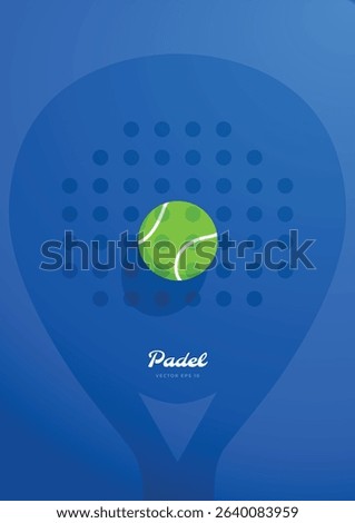 Padel ball with shadow reflection on racket. Blue minimal vector concept for sport and game design.