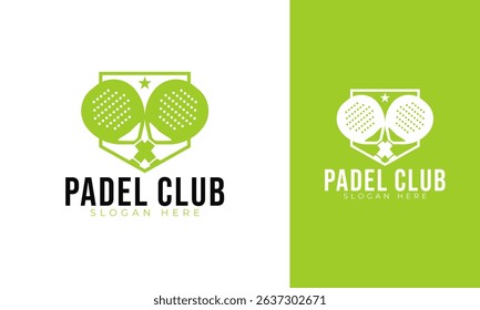 Padel club logo design. Paddle tennis symbol with racket and star concept. Sport emblem vector illustration