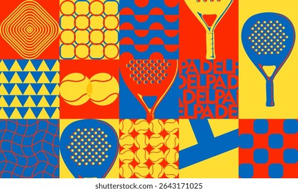 Padel colorful memphis neo geometric design vector. Padel geometric pattern vector illustration.