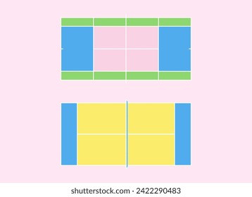 Padel court set. Top view with grid. Colorful modern vector illustration.