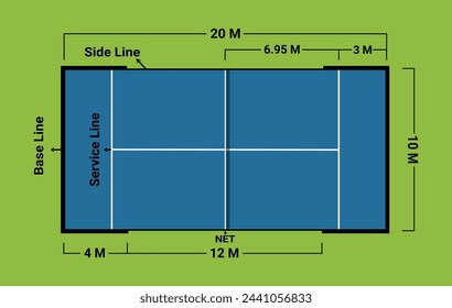 Padel court vector with all dimensions