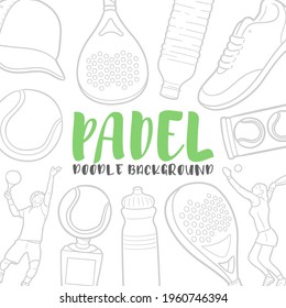 Padel Doodle Banner Icon. Sport Vector Illustration Hand Drawn Art. Line Symbols Sketch Background.