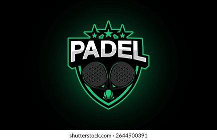 Padel emblem logo design. Sport symbol with three star and racket concept for tournament or team. Sports badge vector template