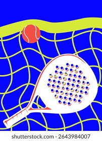 Padel event dynamic poster design mockup for with padel tennis racket, yellow ball, lightning symbols and vibrant abstract layout banner for sports. padel illustration vector.