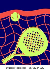 Padel event dynamic poster design mockup for with padel tennis racket, yellow ball, lightning symbols and vibrant abstract layout banner for sports. padel illustration vector.