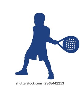 Padel kid silhouette school academy. Padel background. Padel player court background design vector.