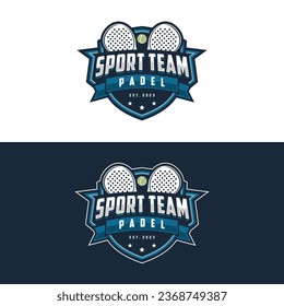 Padel logo badge emblem . Sports label vector illustration for a padel club - Shutterstock ID 2368749387