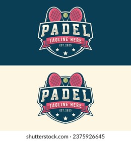 Padel logo badge emblem . Sports label vector illustration for a padel club