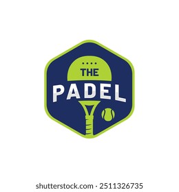 El diseño del logo de THE PADEL en verde claro y oscuro con una raqueta de pádel y bola