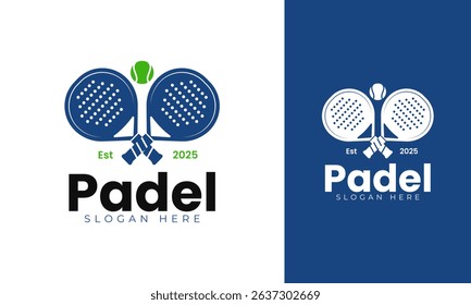 Padel logo design. Sport symbol with racket and ball tennis concept for club or team. Sports hobby vector illustration