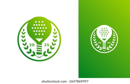 Padel logo design. Sport symbol with circle, racket, and wheat concept for club or team. Sports vector template
