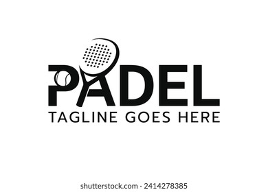 Logo de Padel, raqueta de padel y diseño del logo de bola