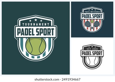 Plantilla de diseño deportivo del logotipo del pádel, Vector del emblema del deporte del pádel, Ilustración vectorial de diseño del logotipo del torneo del juego del pádel