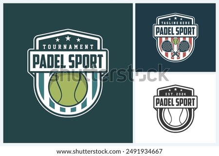 Padel logo sport design template, padel sport emblem vector, padel game tournament logo badge design vector illustration